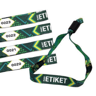 Woven festival wristband made with recycled materials