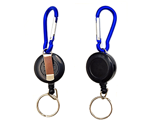 Black yoyo with keychain and blue carabiner