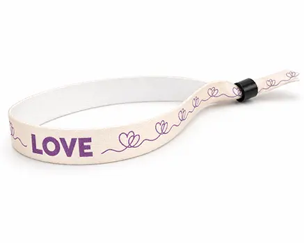 Festival wristbands with purple hearts