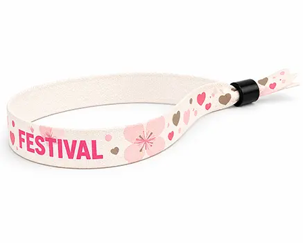 Festival wristbands with pink hearts and flowers
