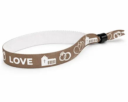 Bronze festival wristbands with a wedding theme