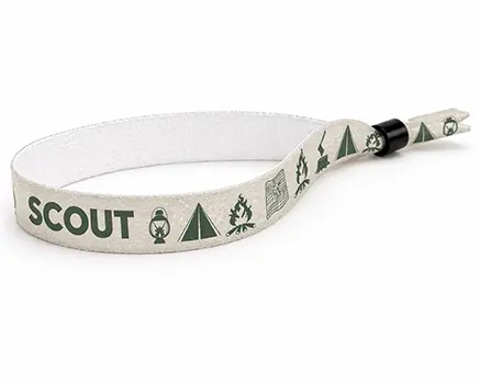 Outdoor festival wristbands with camping and scout themes