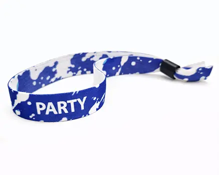 Festival wristbands with blue splat graphics