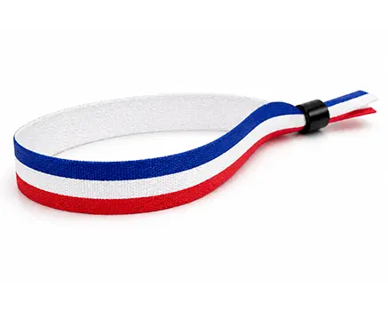 Festival wristbands with blue, white, and red stripes – France